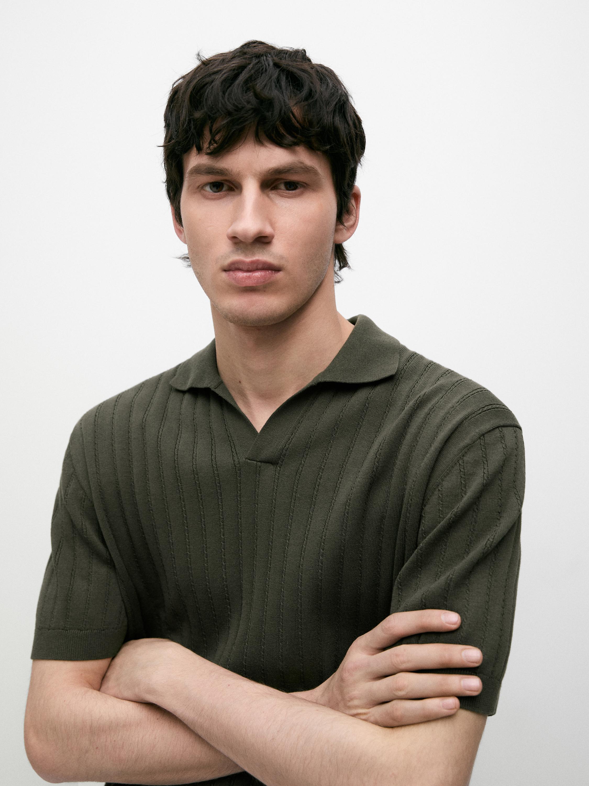 Cable-knit polo sweater